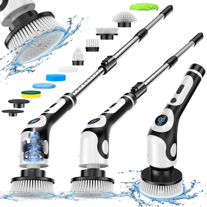 EzyClean Spin Scrubber with extendable handle and nine interchangeable cleaning heads