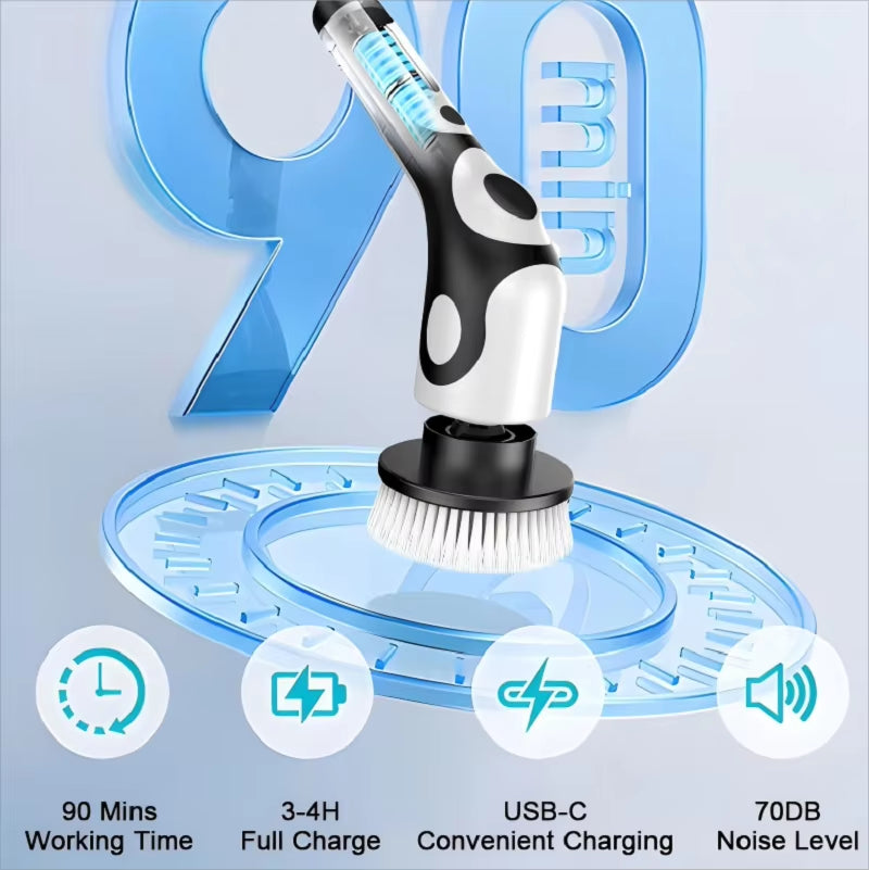 EzyClean Spin Scrubber head with cordless USB-C charging and quiet operation
